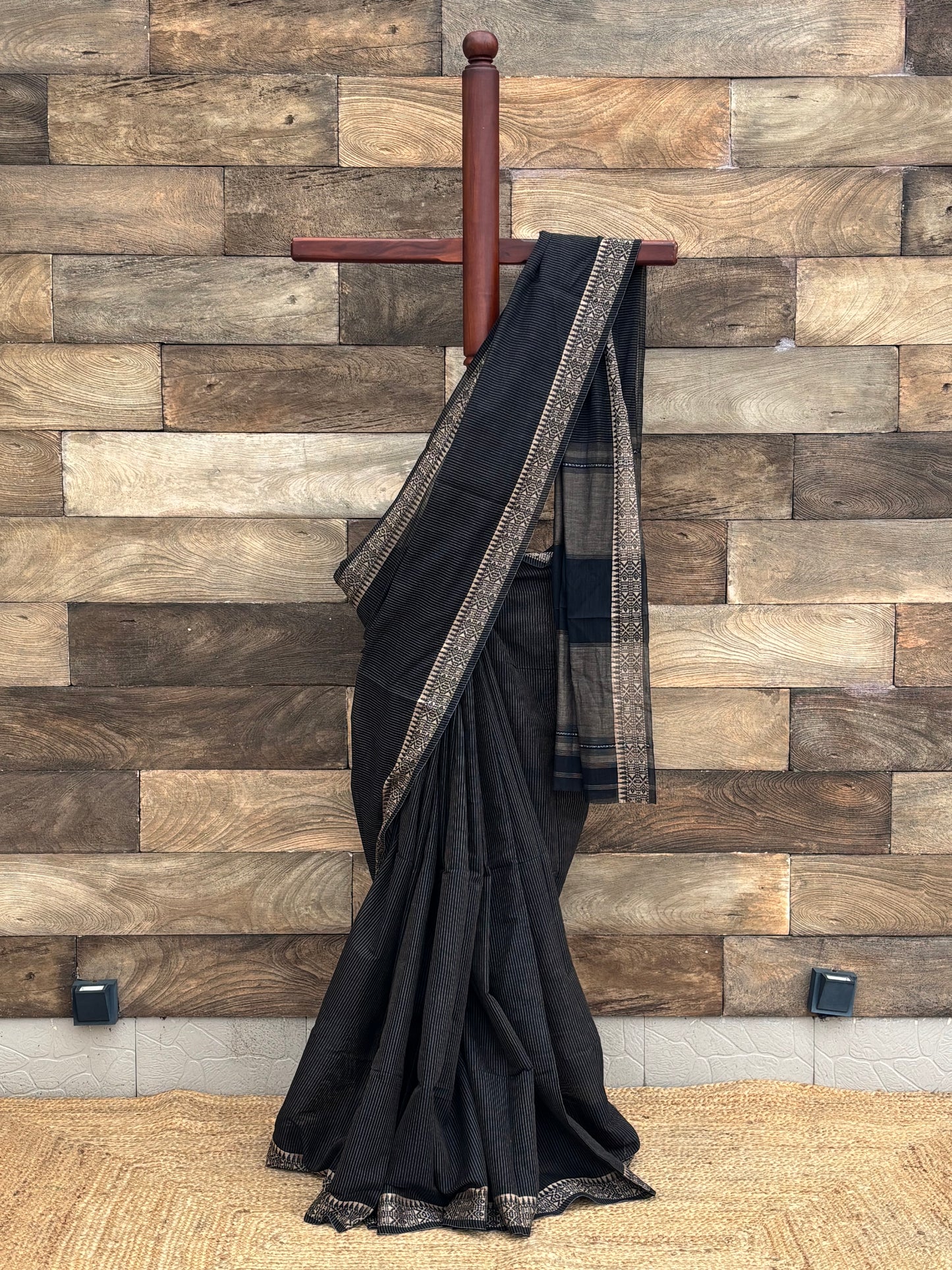 Black Stripe Pure cotton Dhonekhali Saree