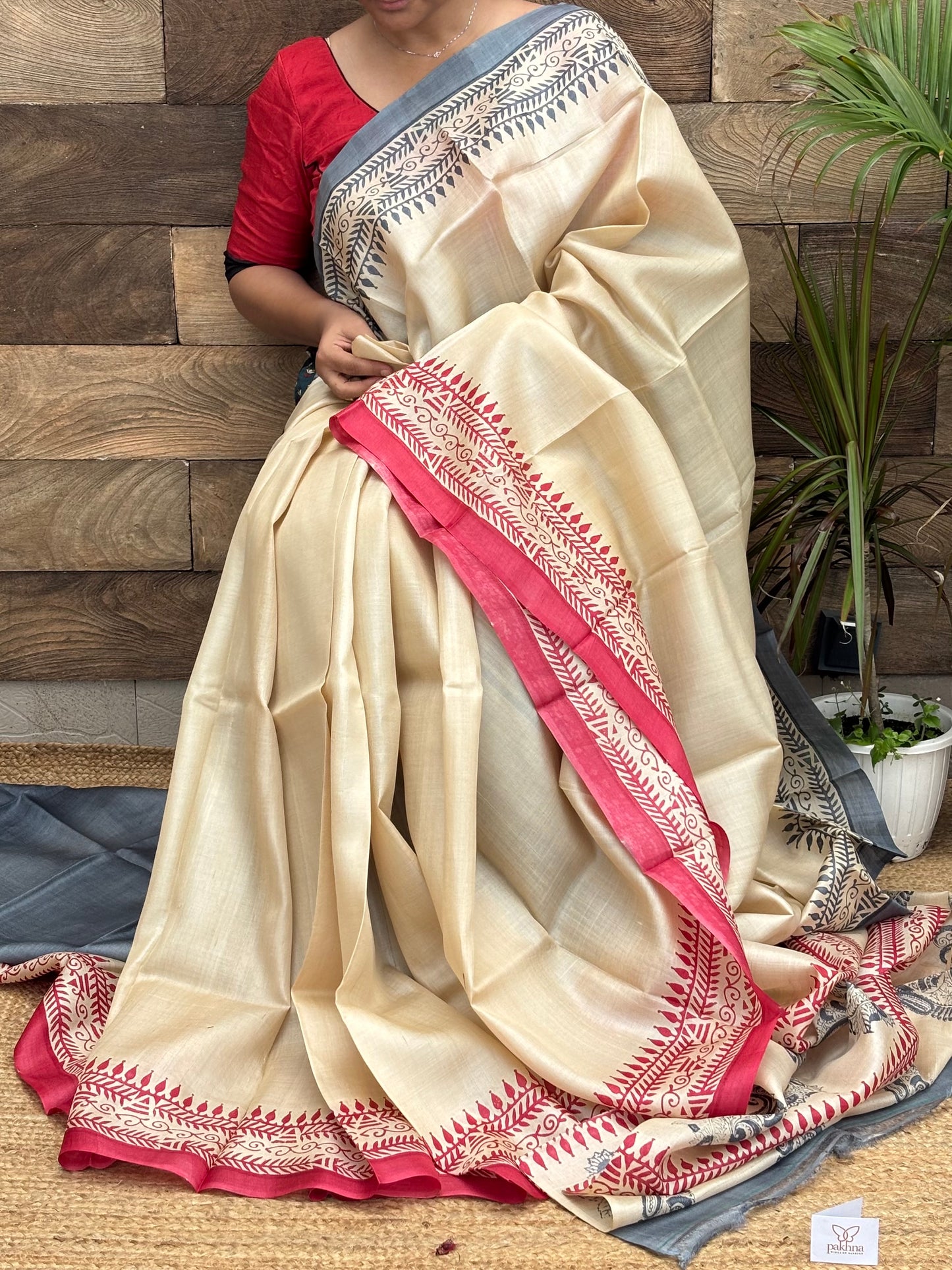 Pure tussar Hand block printed saree