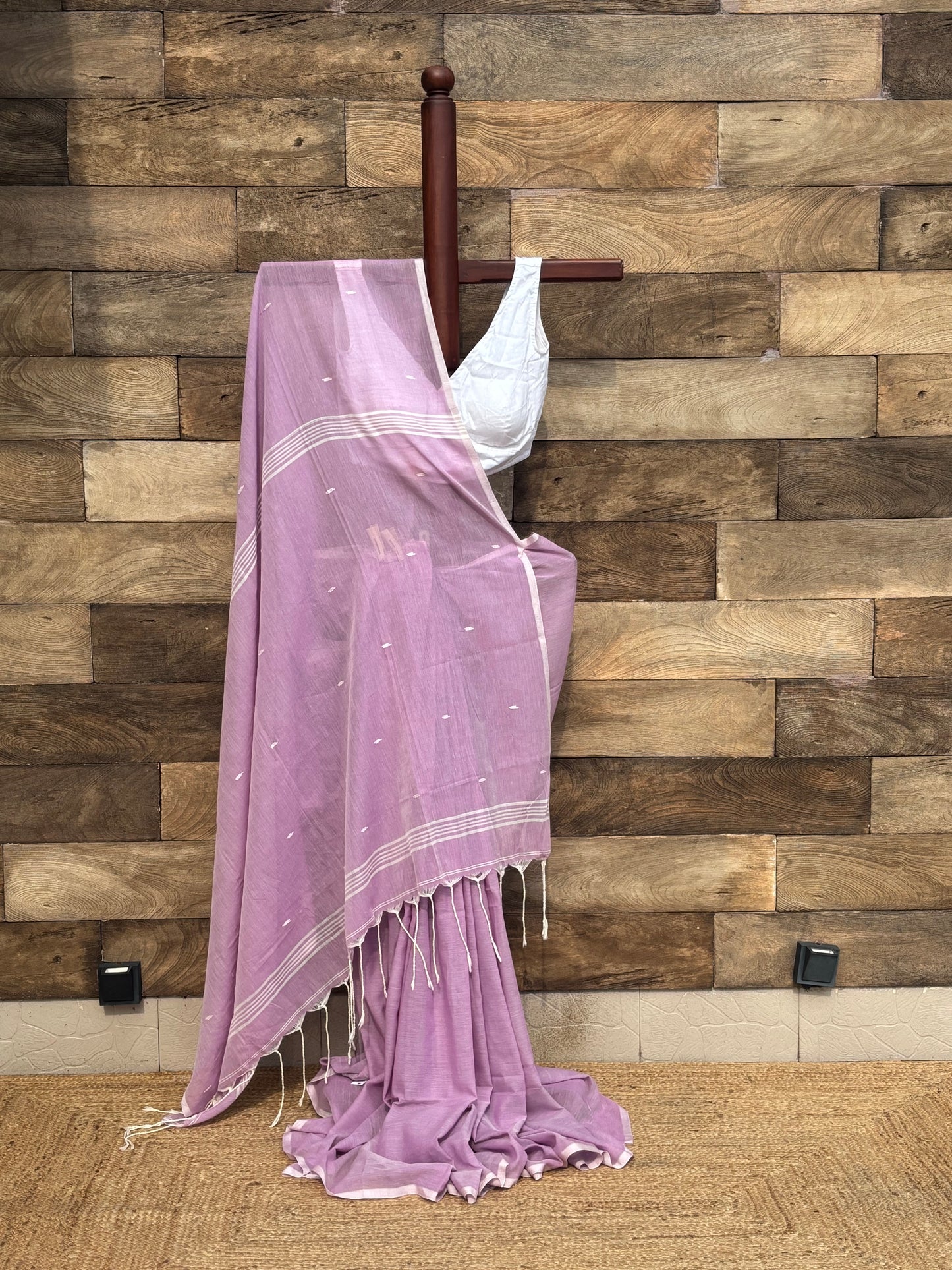 Mauve Pure Cotton handwoven Soft jamdani Saree