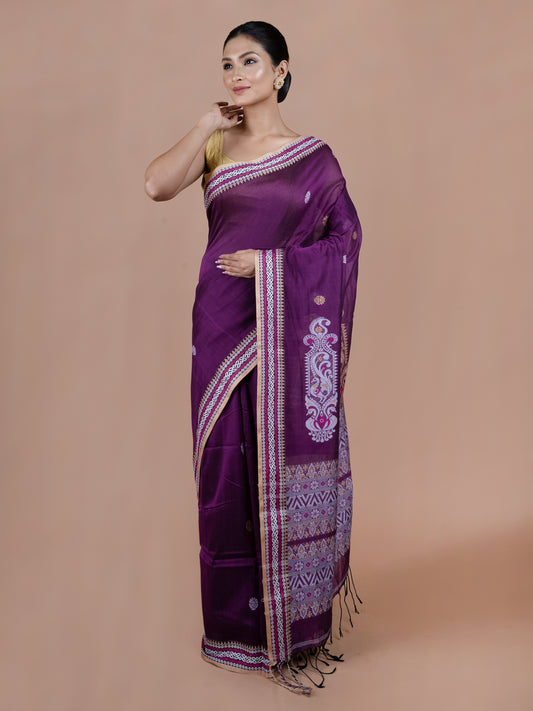 beguni mercerised pure cotton saree shiny soft handwoven