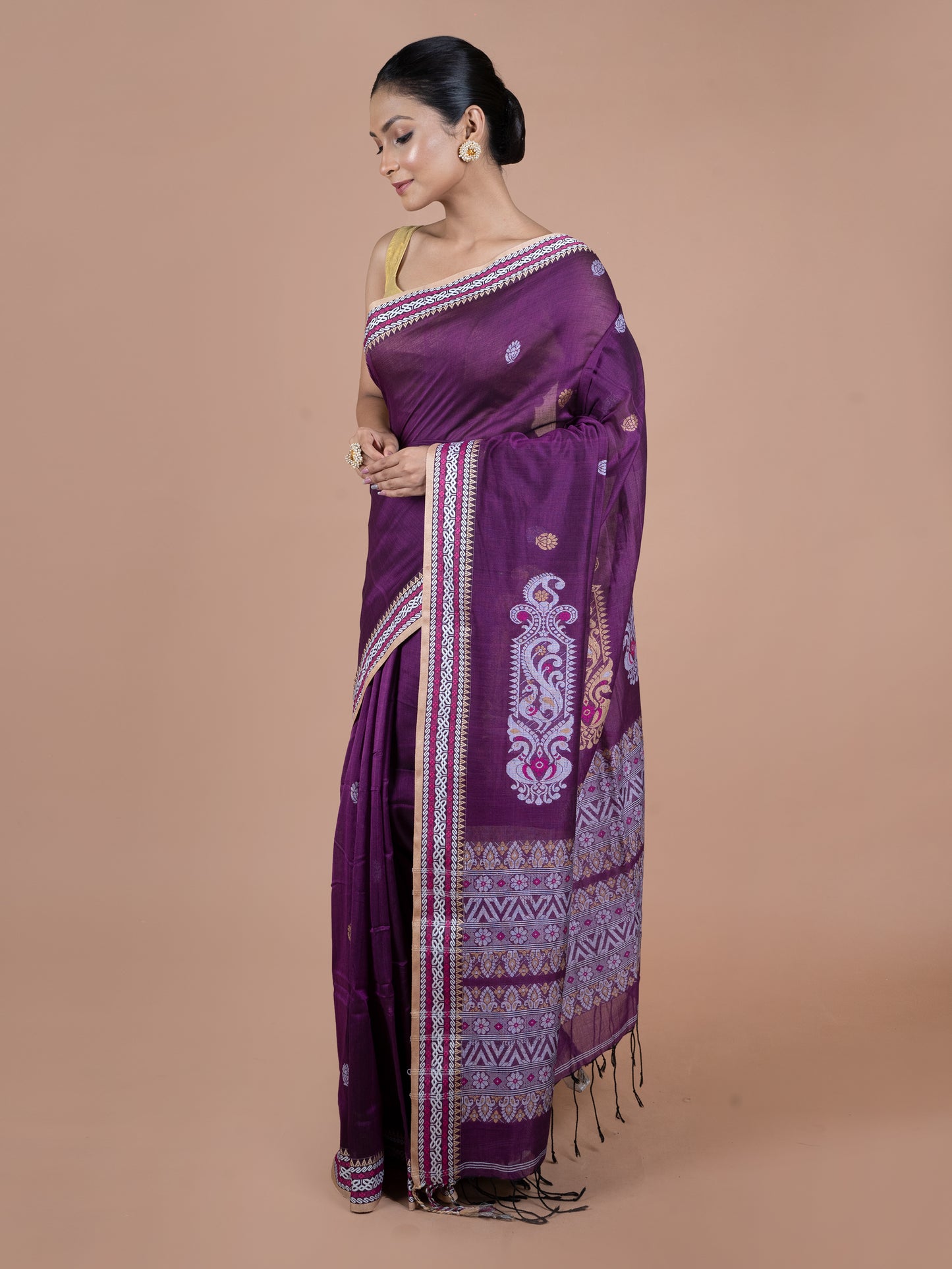 beguni mercerised pure cotton saree shiny soft handwoven