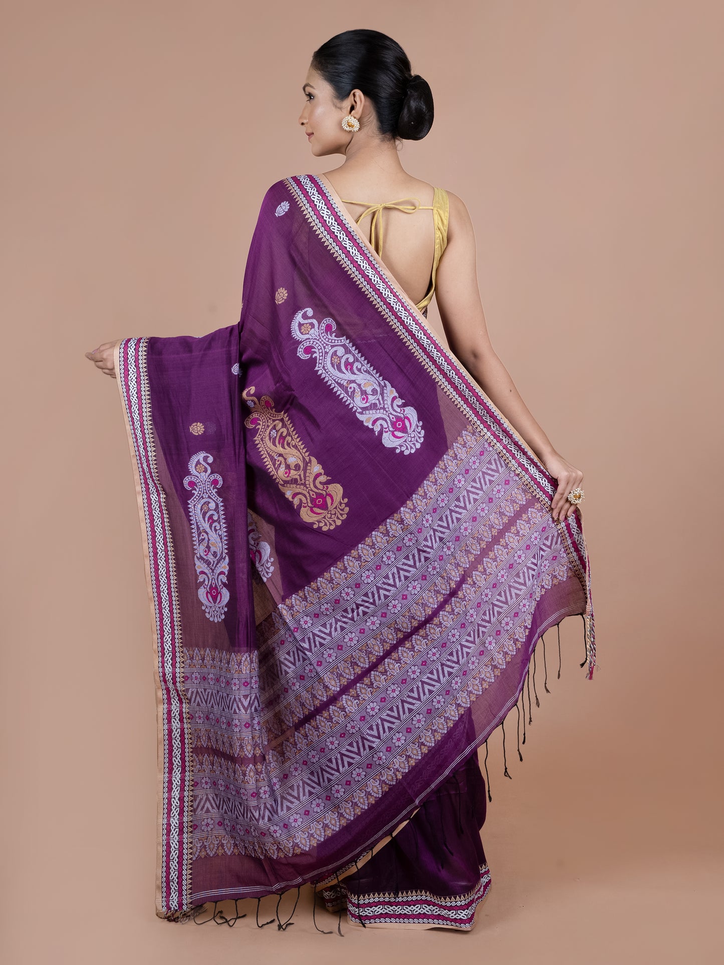 beguni mercerised pure cotton saree shiny soft handwoven