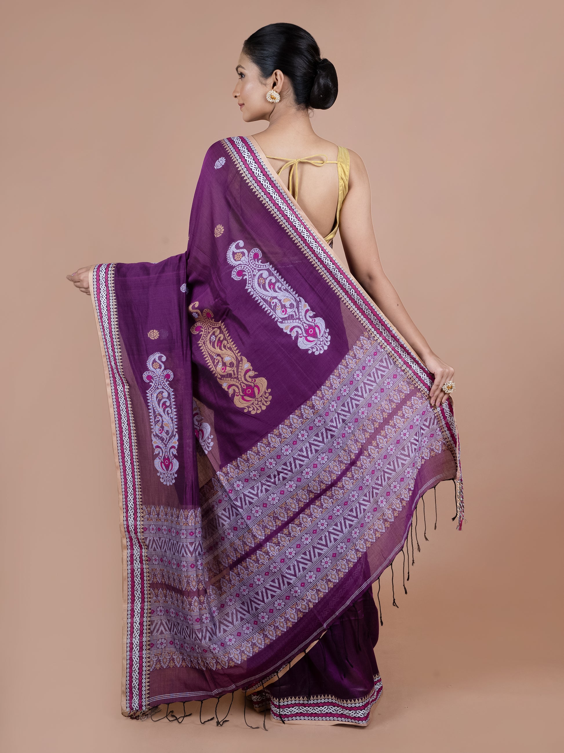 beguni mercerised pure cotton saree shiny soft handwoven
