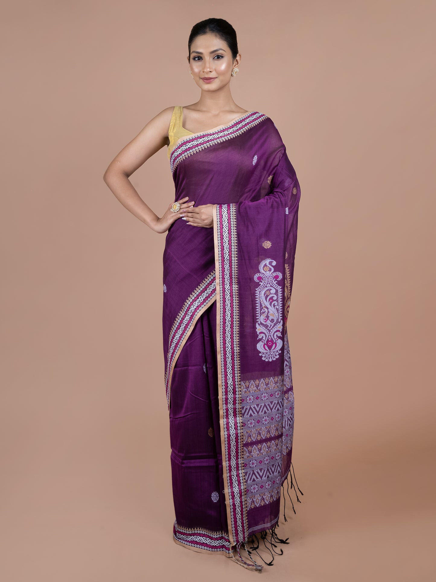 beguni mercerised pure cotton saree shiny soft handwoven