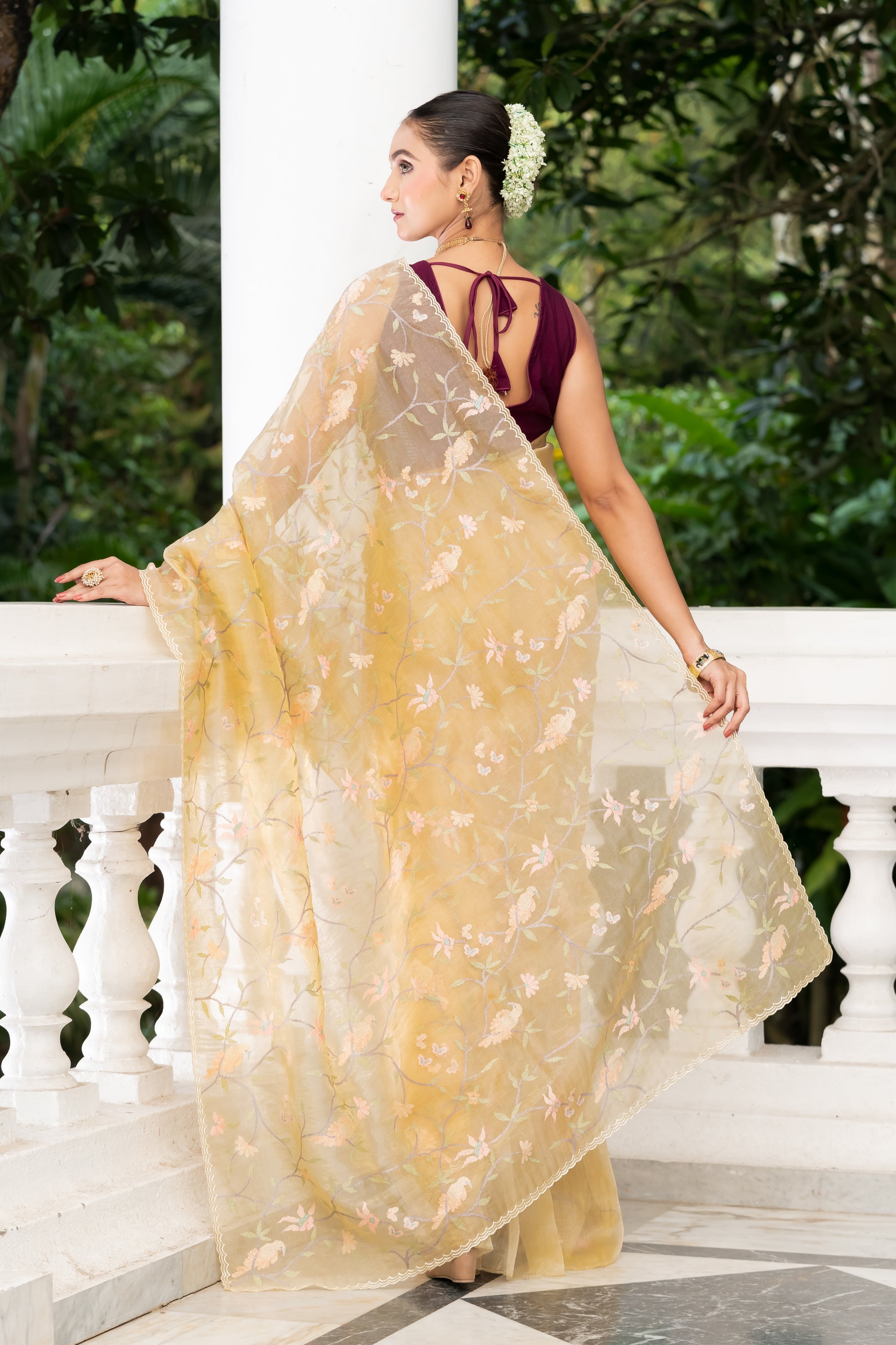 beige fancy tissue embroidery saree