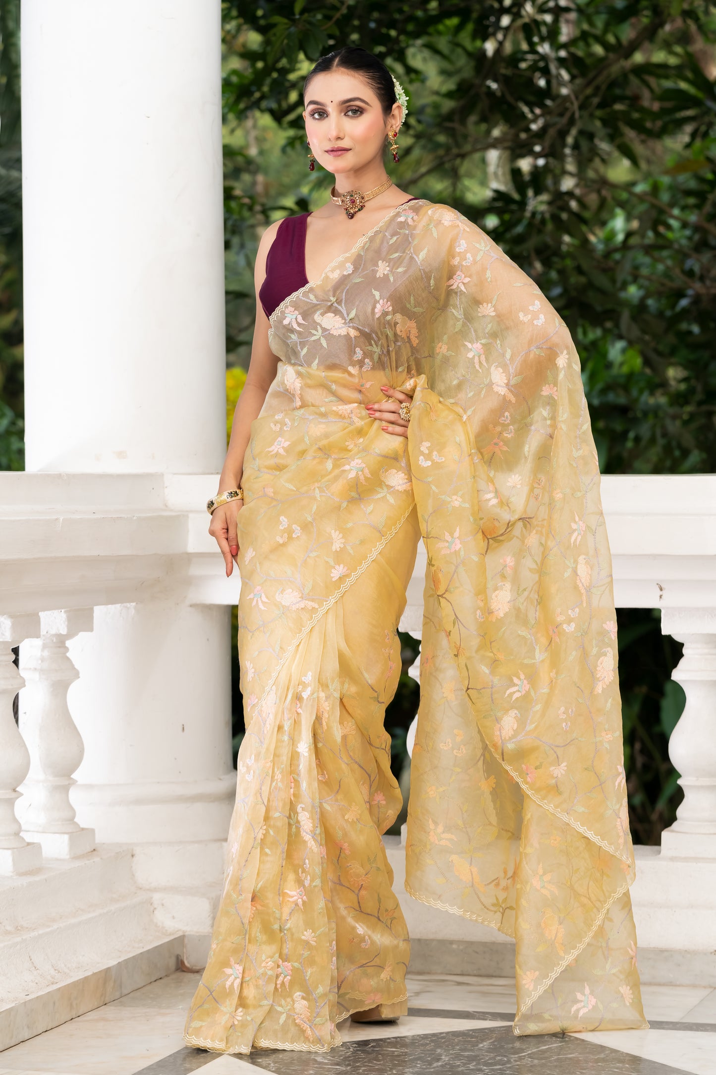 beige fancy tissue embroidery saree
