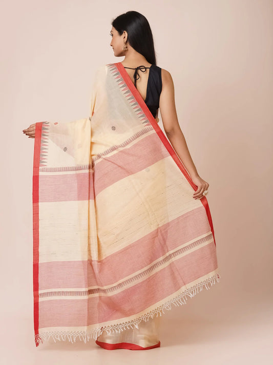 beige phulia jamdani pure cotton saree soft neutral handloom