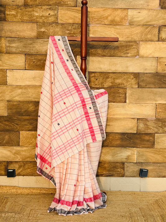beige pure dhonekhali cotton saree