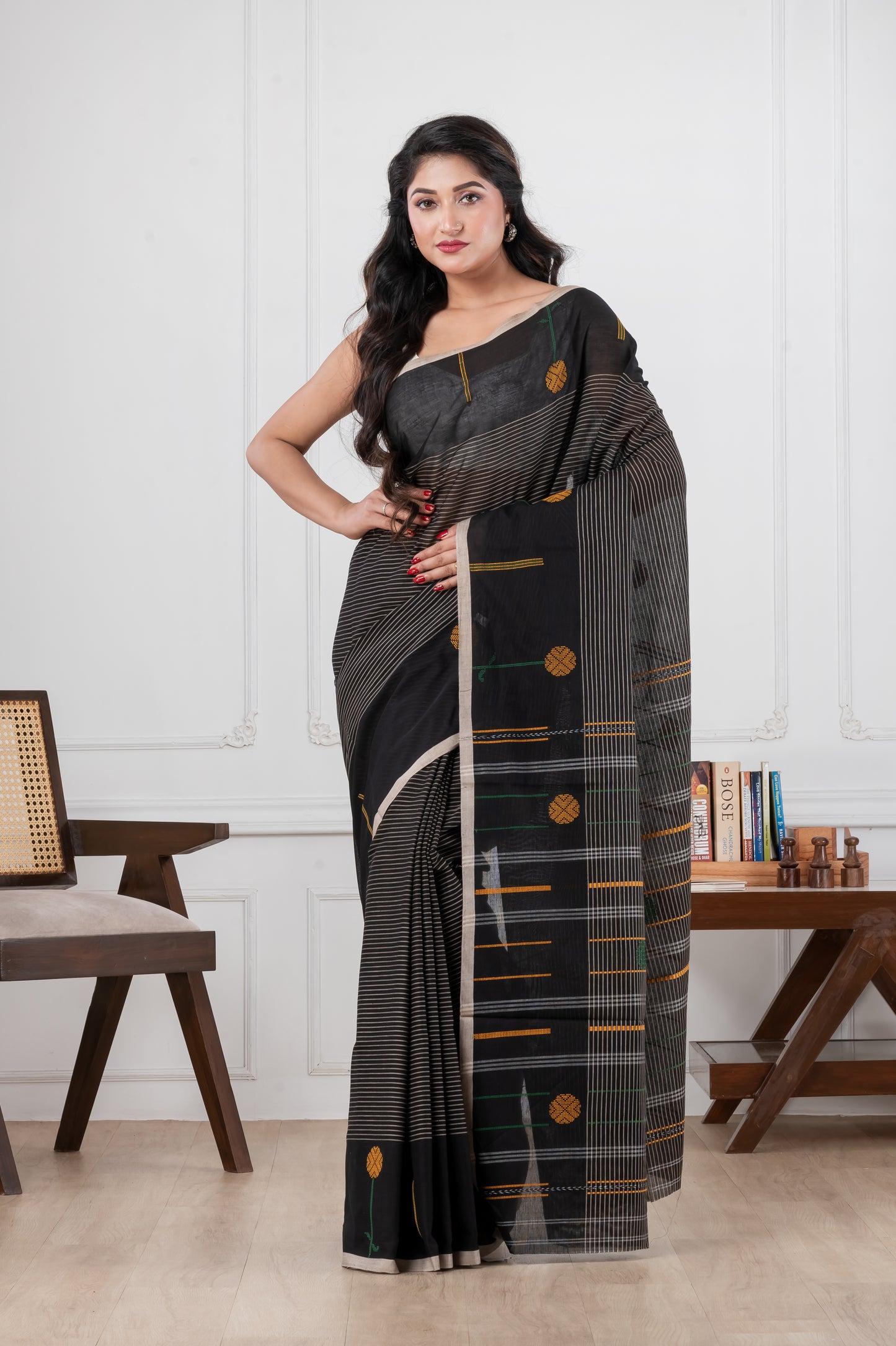 black dhonekhali pure cotton saree