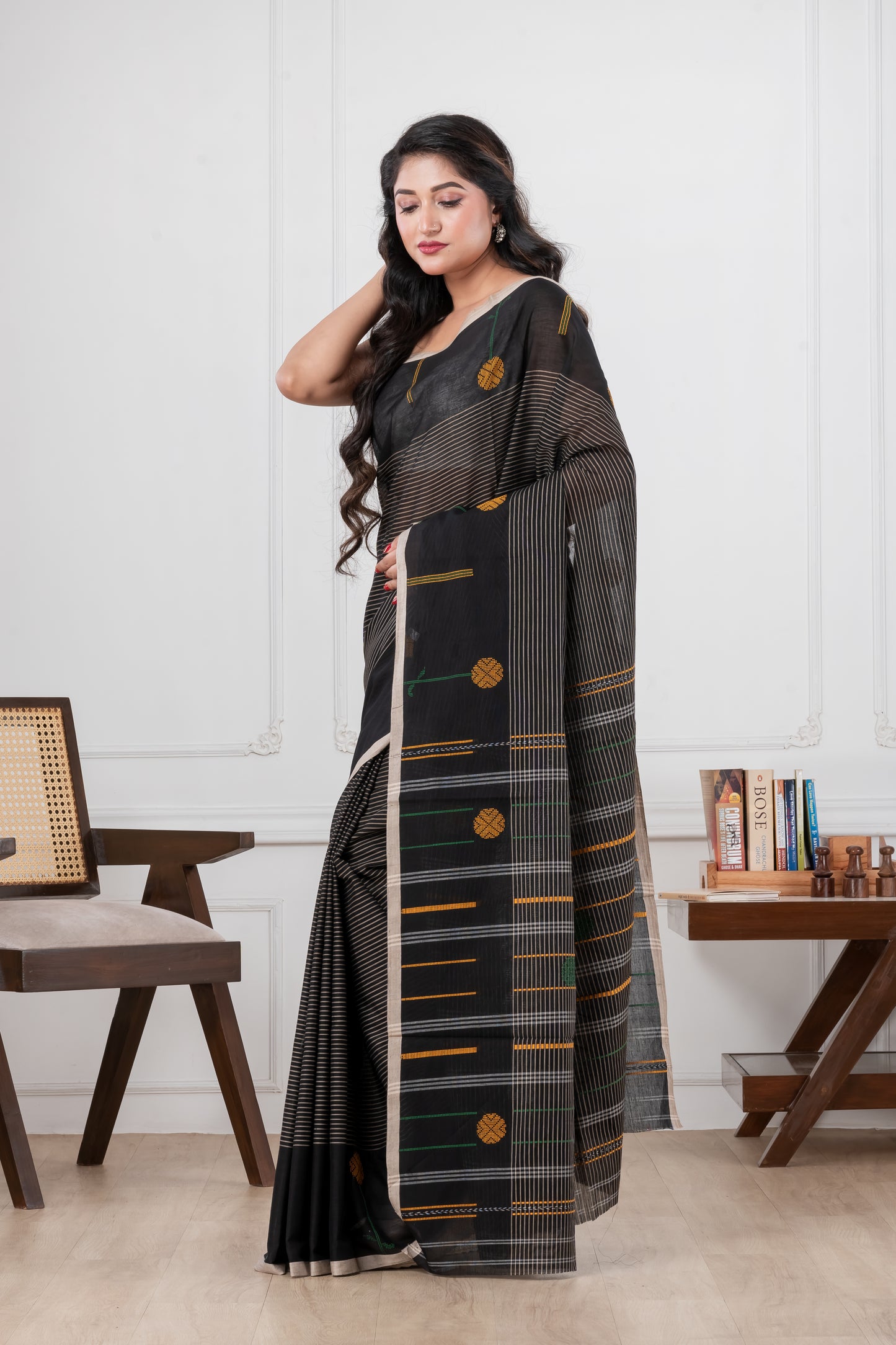 black dhonekhali pure cotton saree