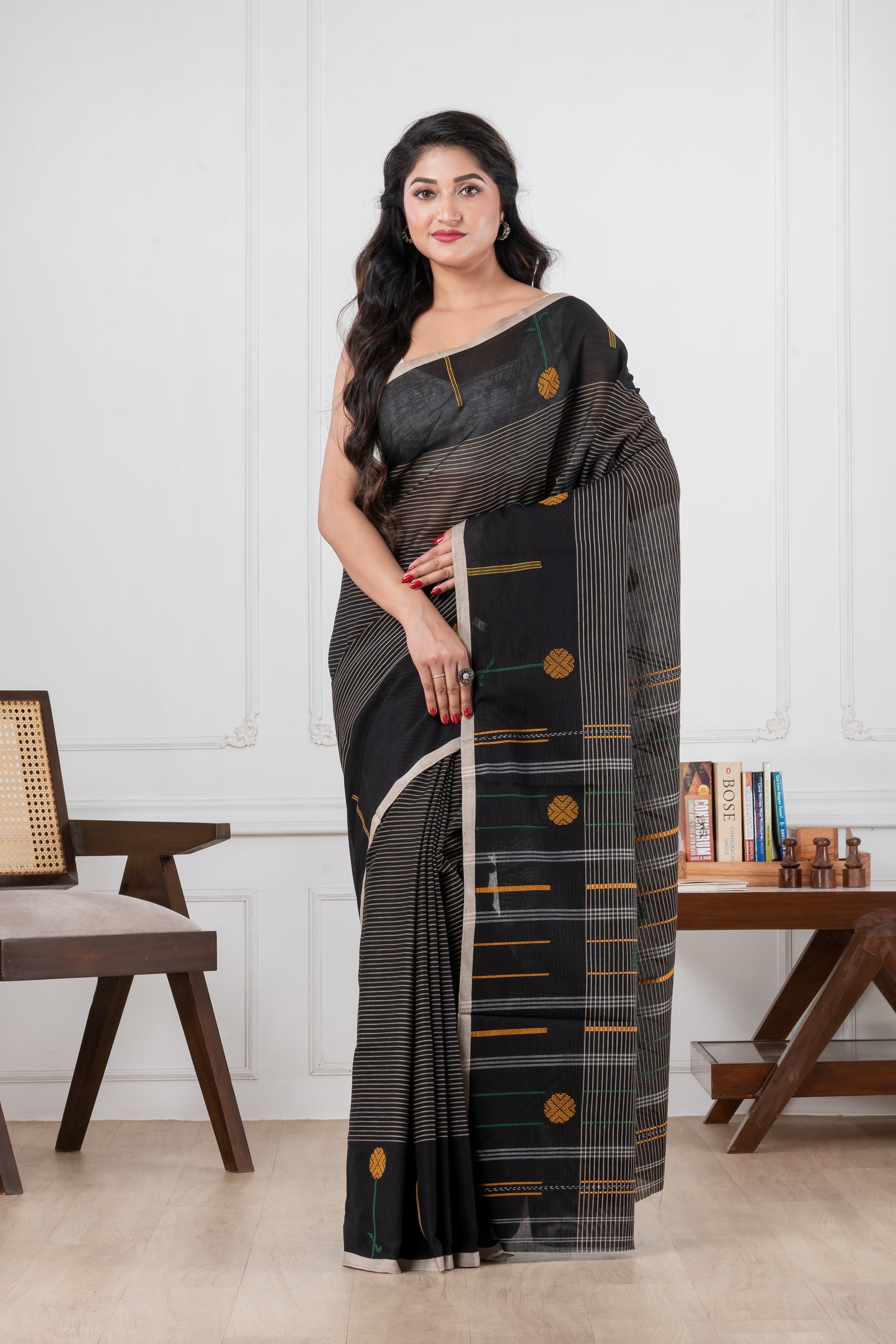 black dhonekhali pure cotton saree