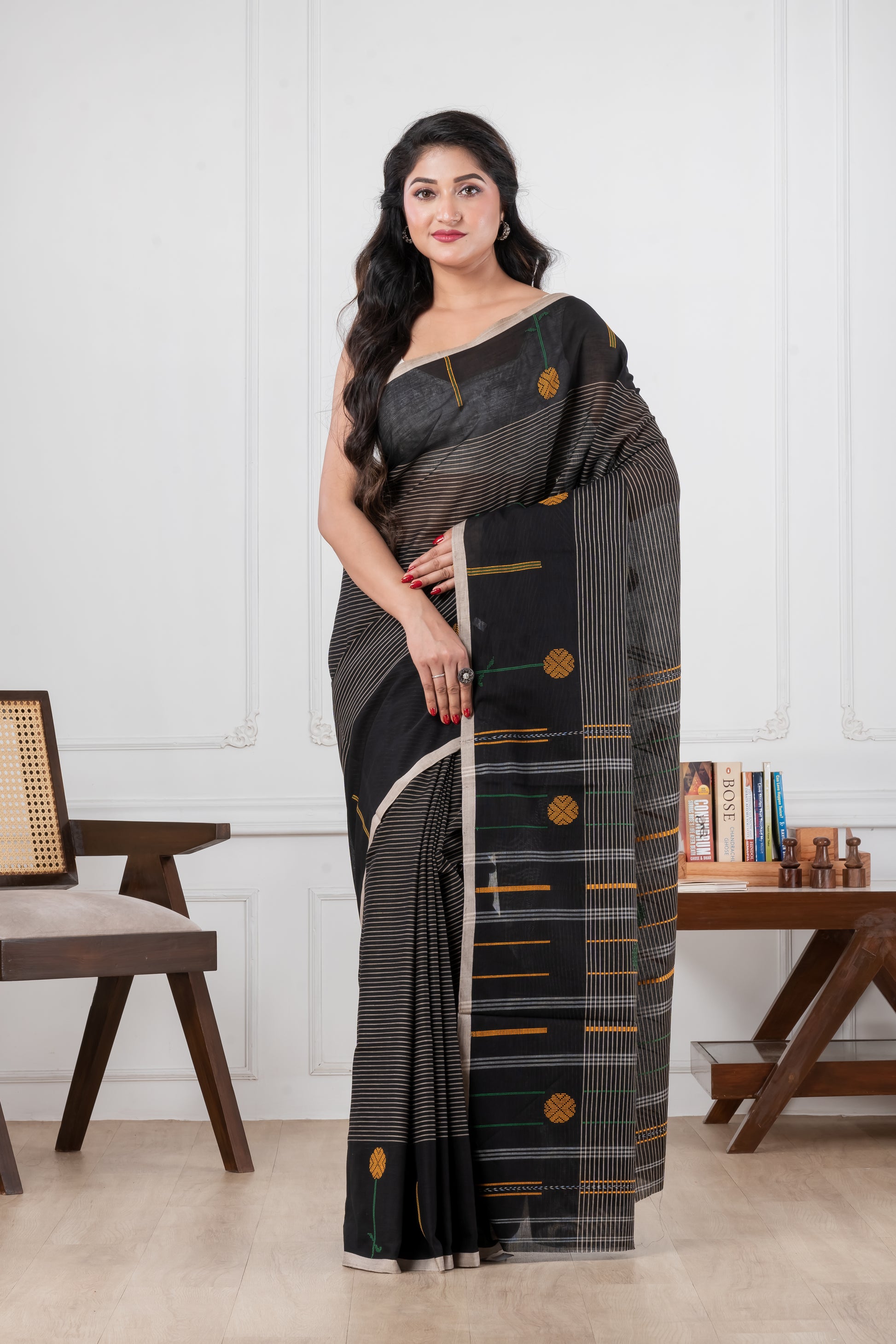 black dhonekhali pure cotton saree