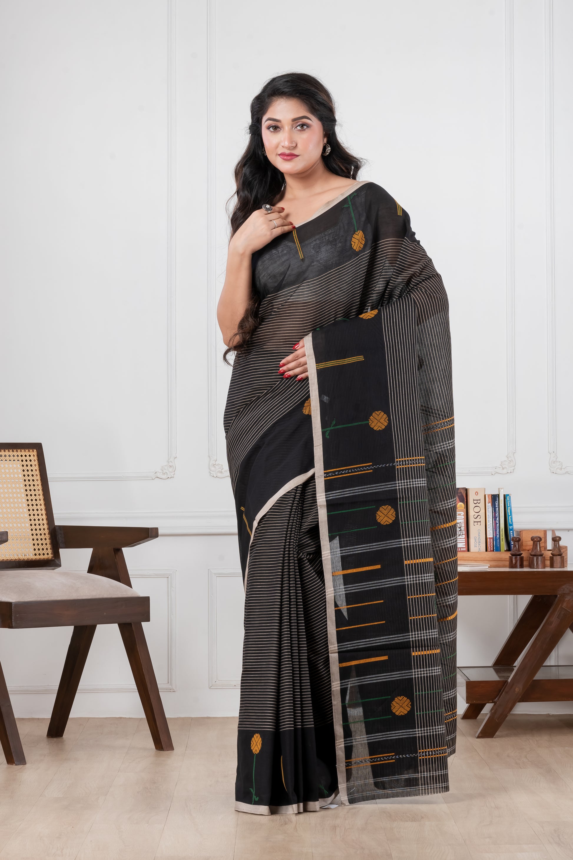 black dhonekhali pure cotton saree