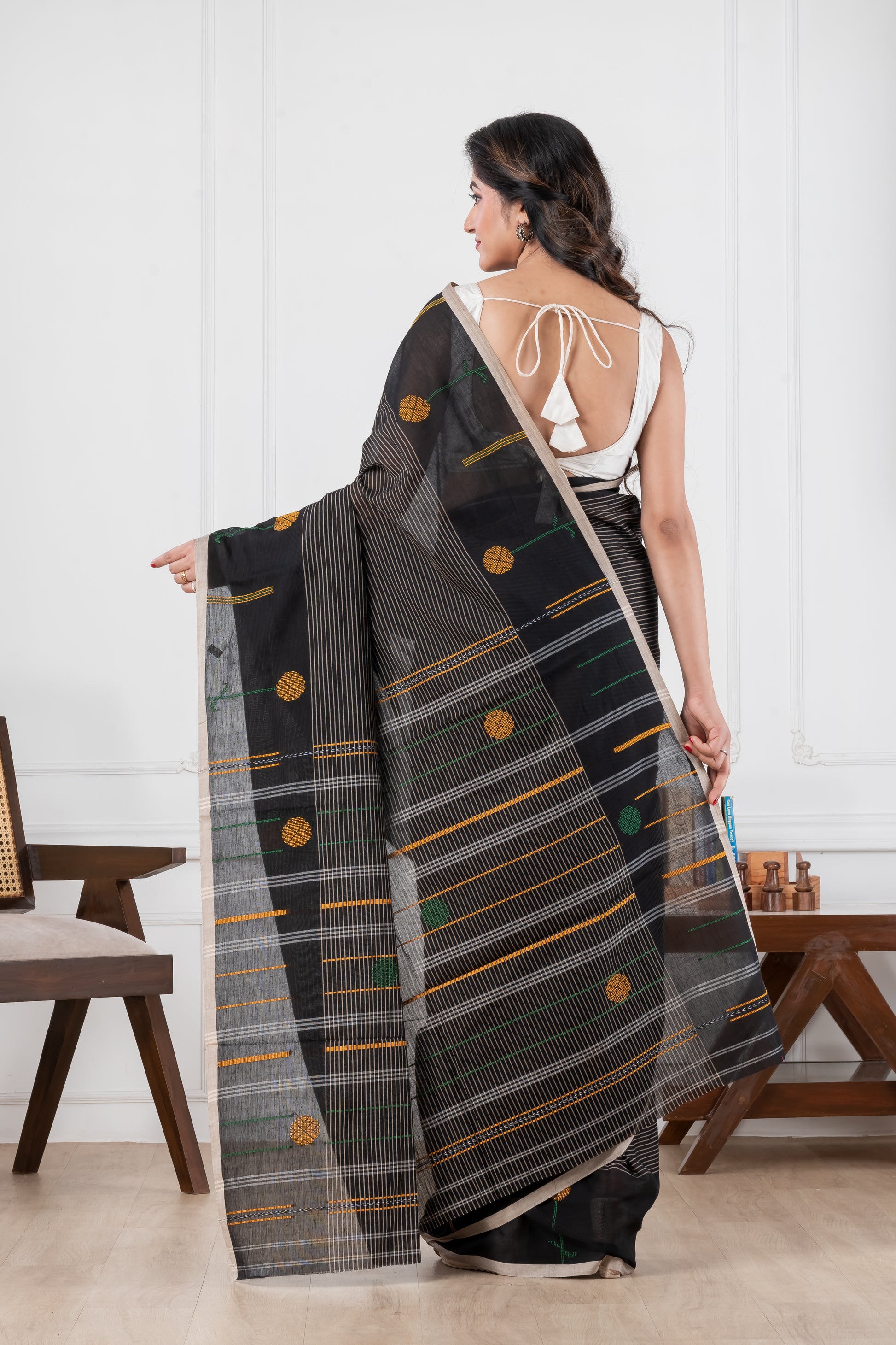 black dhonekhali pure cotton saree