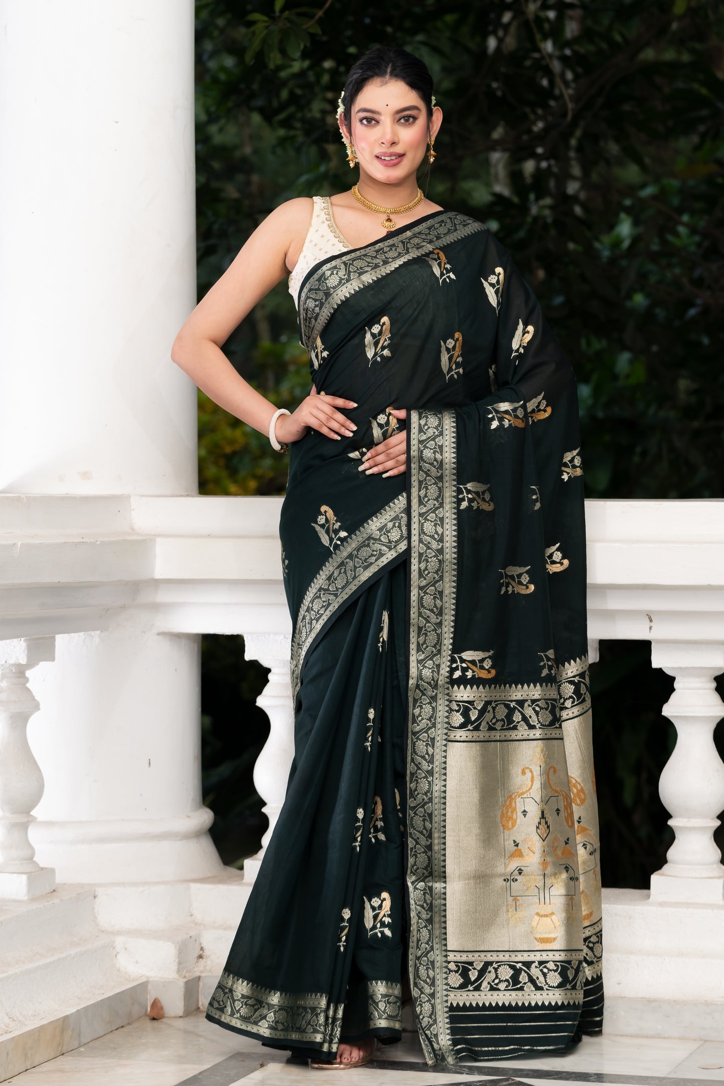 black fancy crape banarasi saree