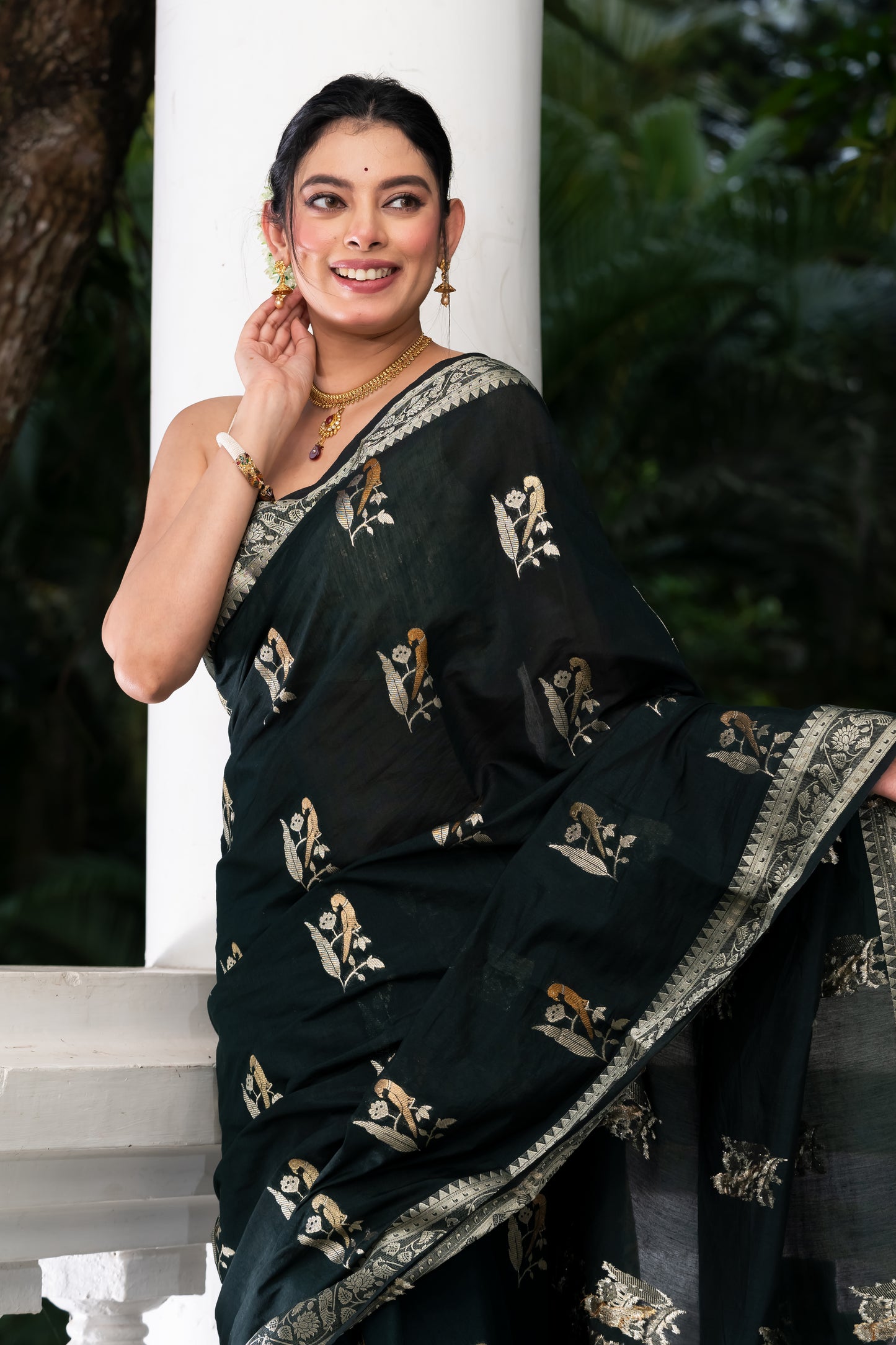 black fancy crape banarasi saree
