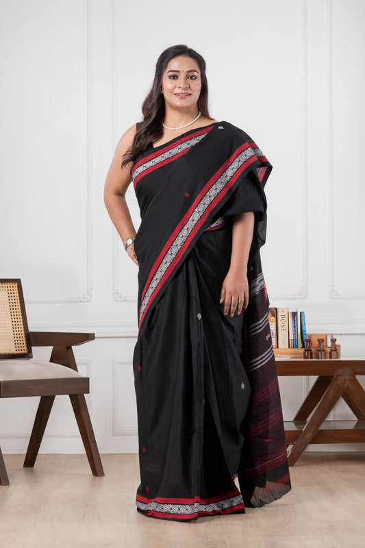 black pure dhonekhali cotton saree
