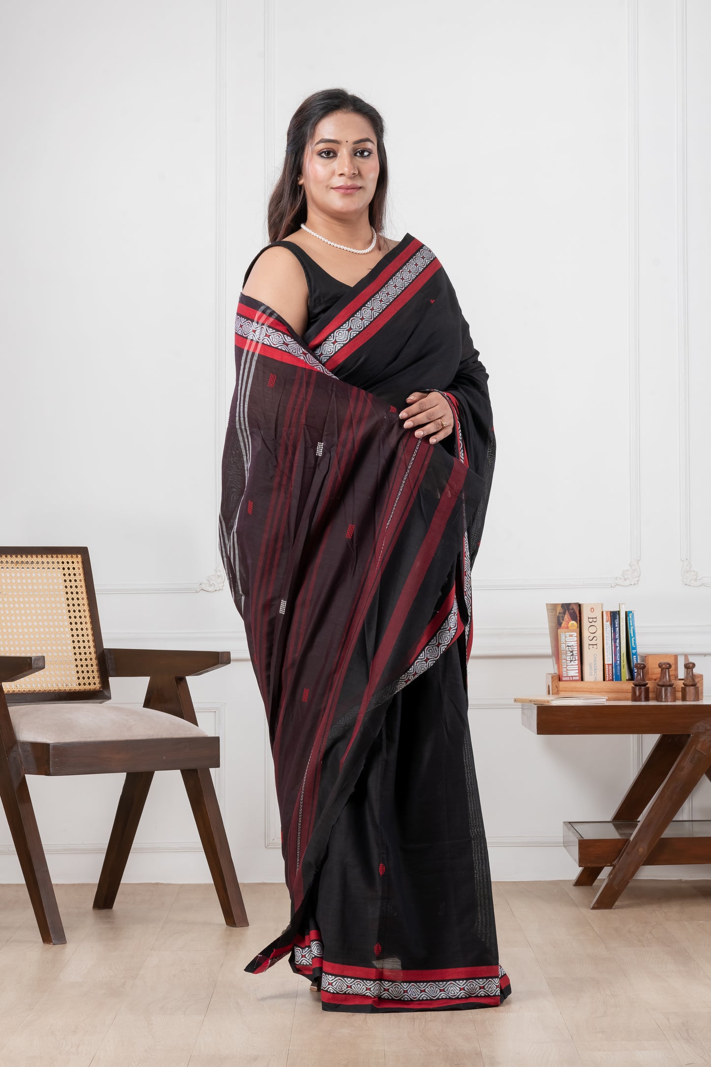 black pure dhonekhali cotton saree