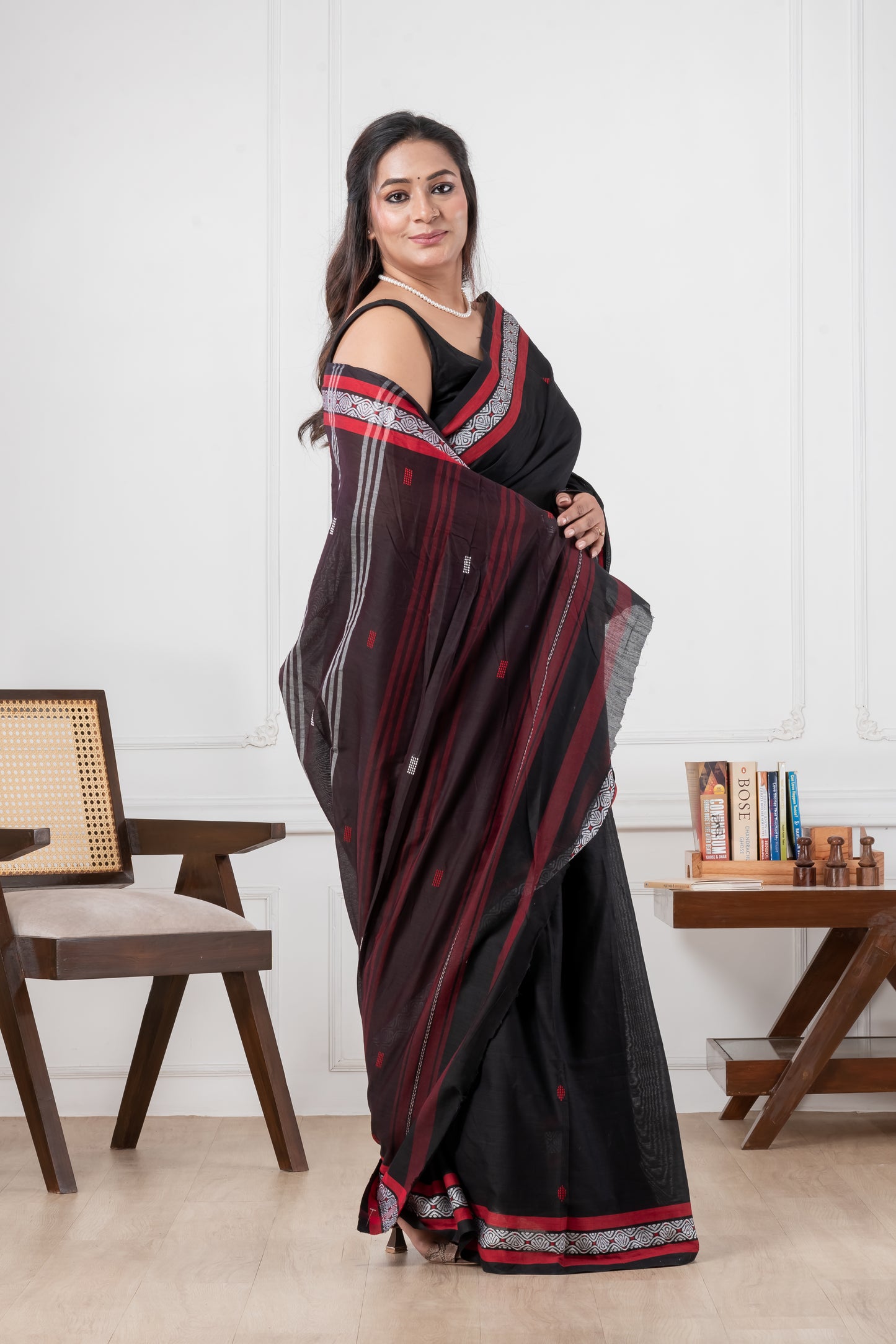 black pure dhonekhali cotton saree