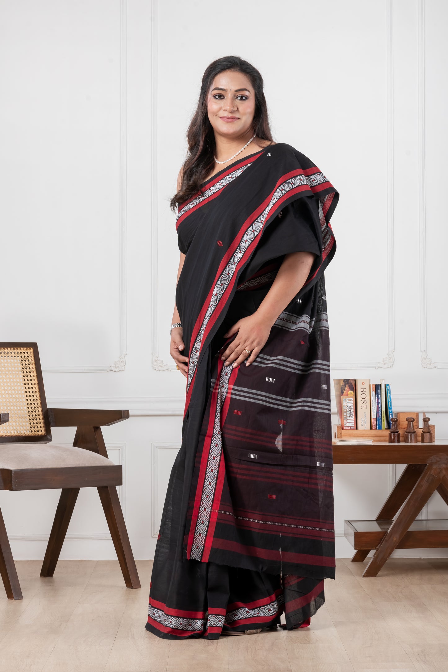black pure dhonekhali cotton saree