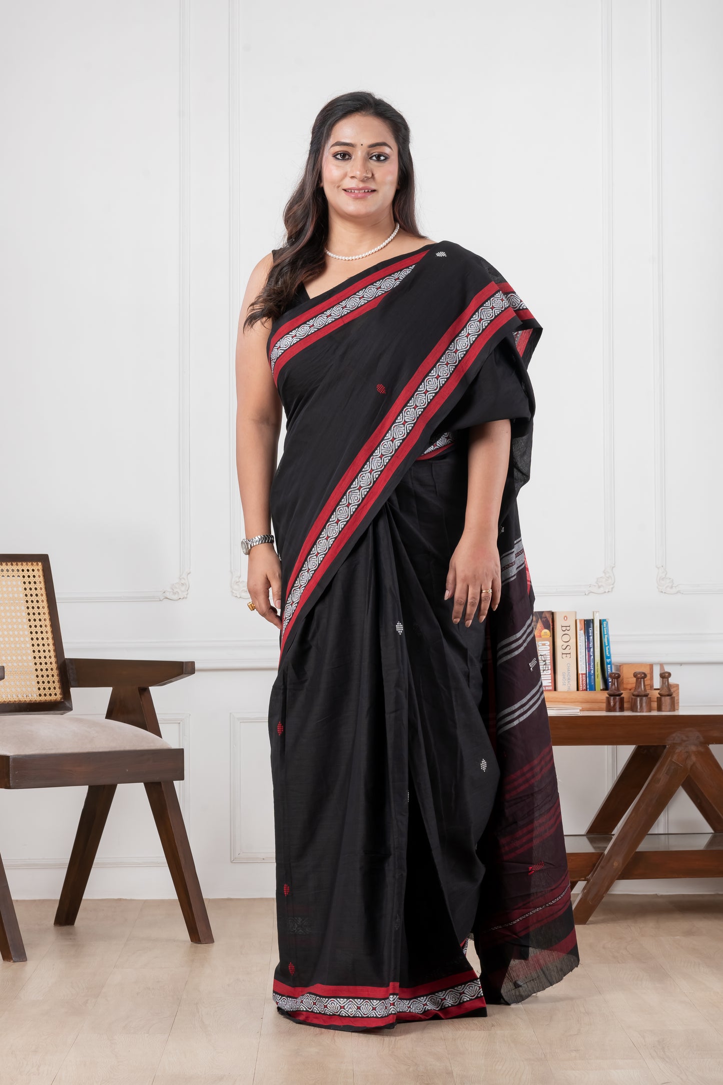black pure dhonekhali cotton saree