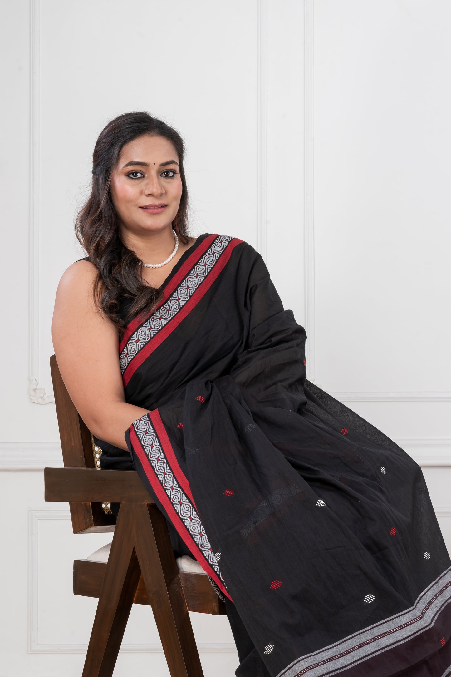 black pure dhonekhali cotton saree