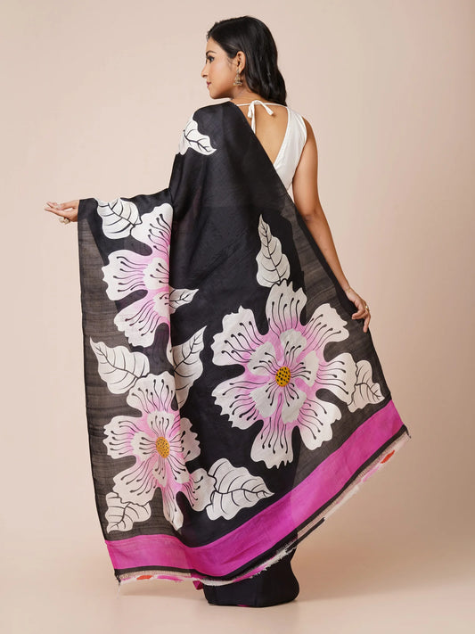 black pure murshidabad silk saree