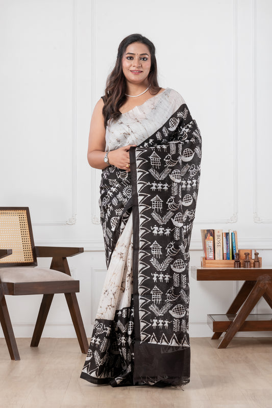 black & white pure murshidabad silk saree