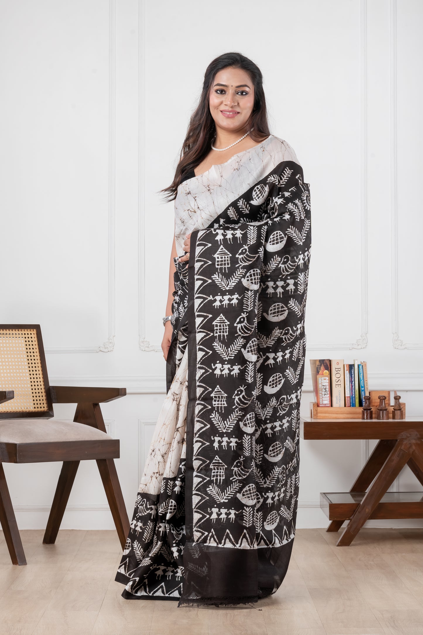 black & white pure murshidabad silk saree