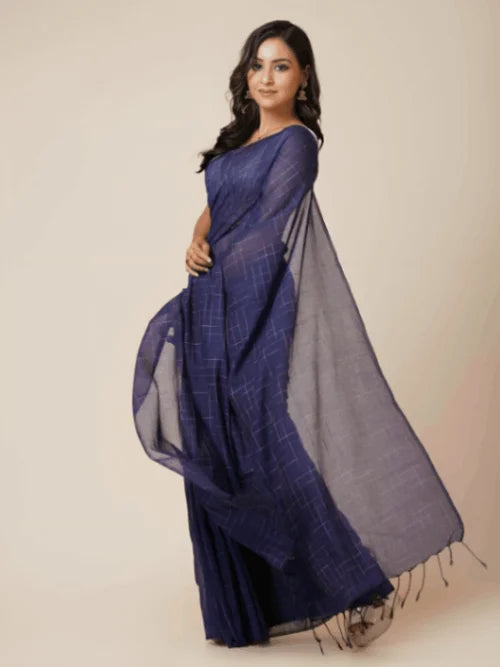 blue mulmul pure cotton saree soft lightweight handloom
