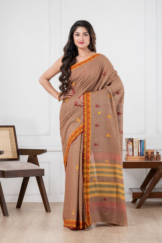 brown dhonekhali pure cotton saree