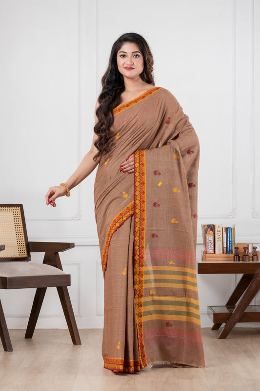 brown dhonekhali pure cotton saree