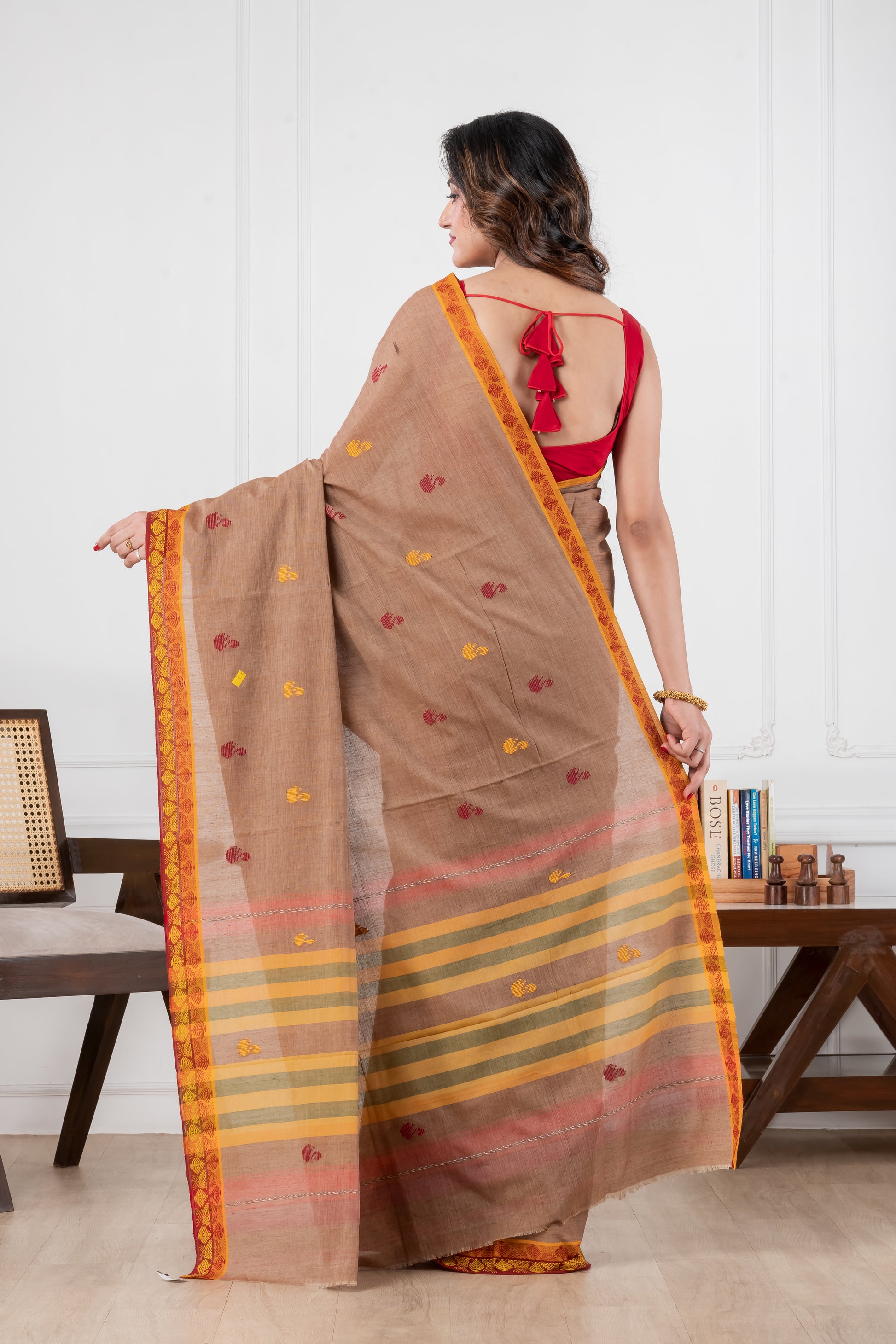 brown dhonekhali pure cotton saree