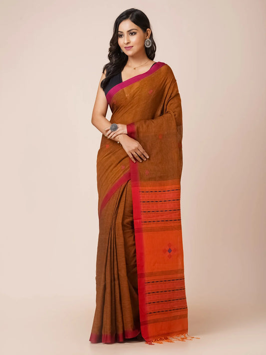 brown handloom khadi pure cotton saree