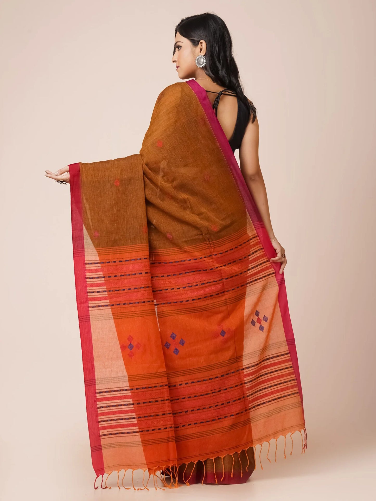 brown handloom khadi pure cotton saree
