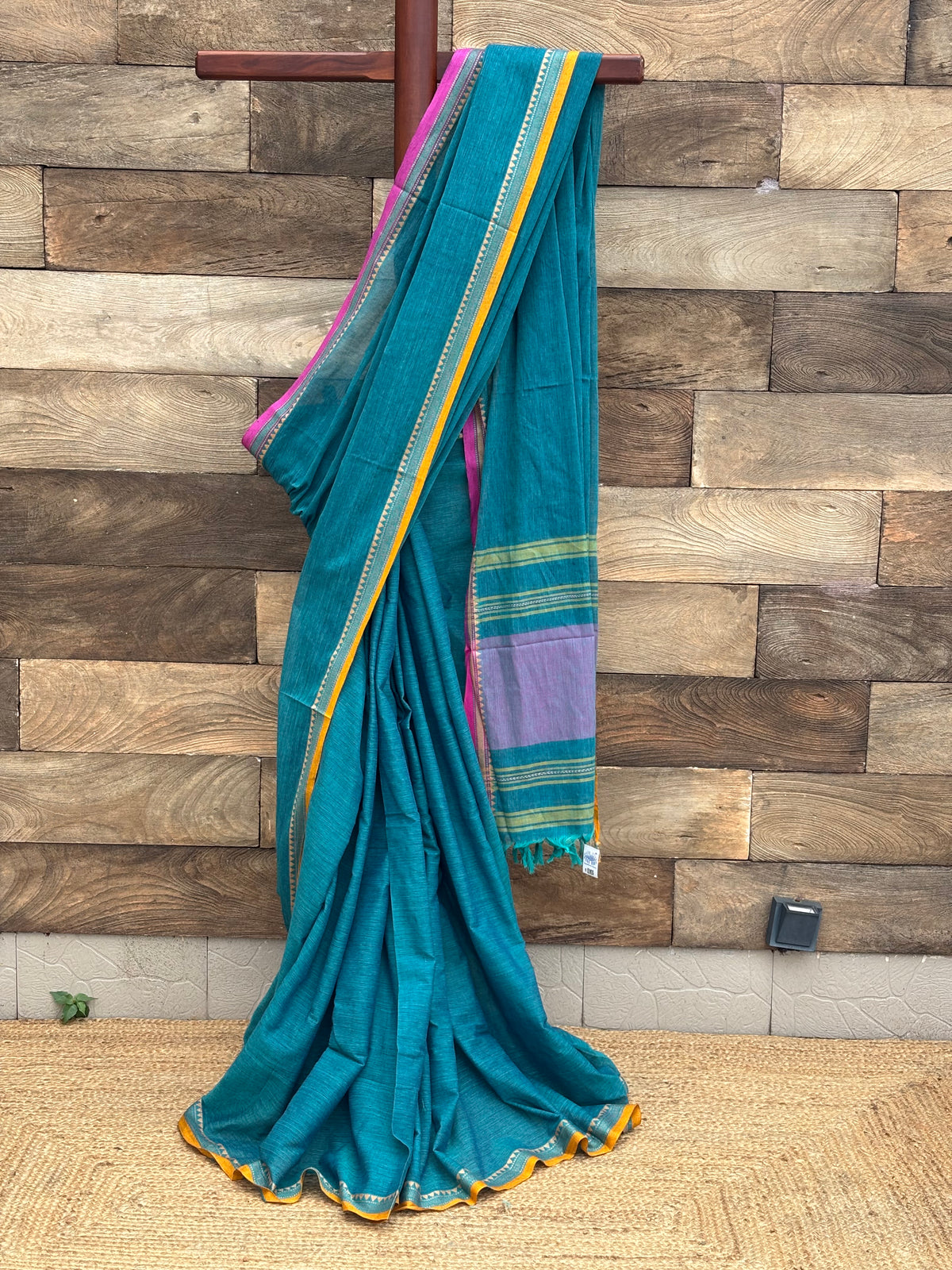 Peacock  Blue Pure Cotton Dhonekhali Saree