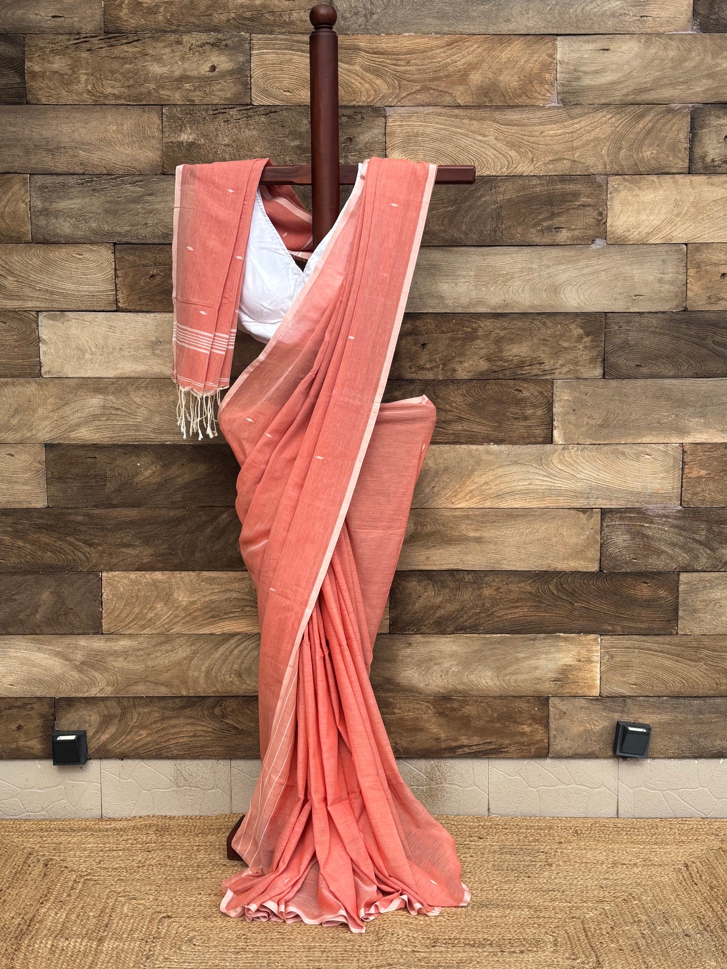 Orange Pure Cotton Handwoven pure Cotton Jamdani Saree