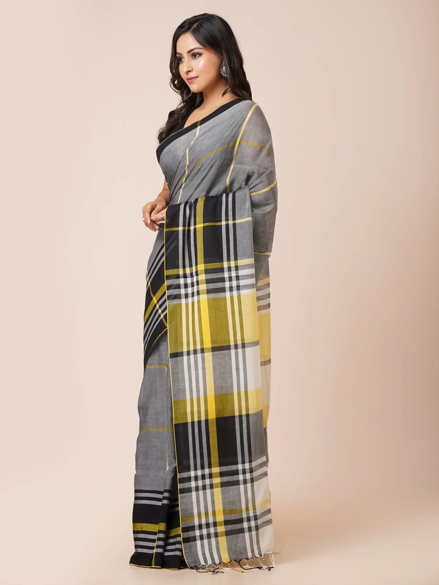 charcoal mulmul handwoven pure cotton saree