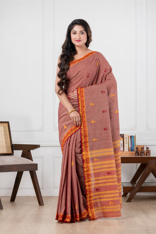 cottage red pure cotton dhonekhali saree