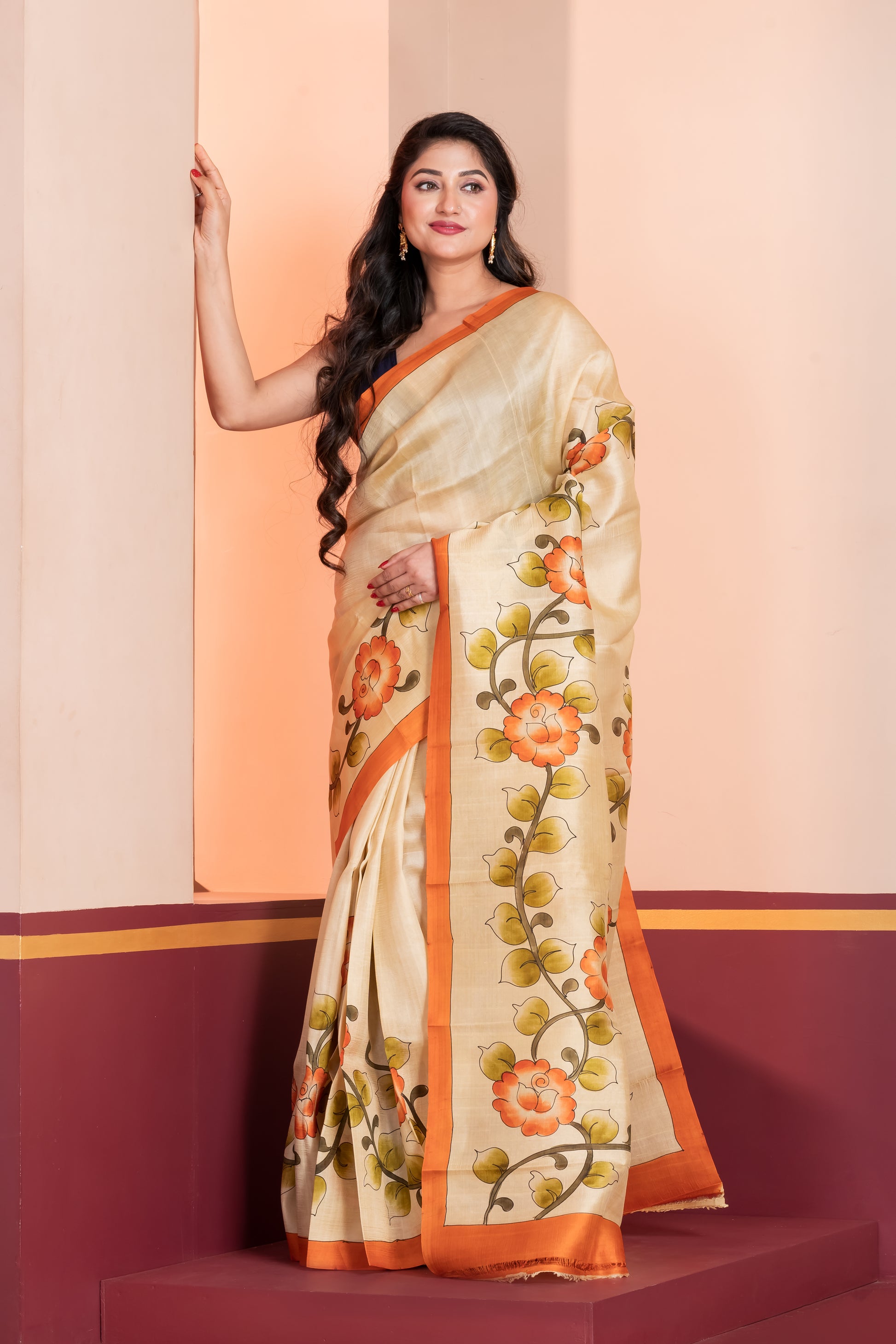 cream pure murshidabad silk saree