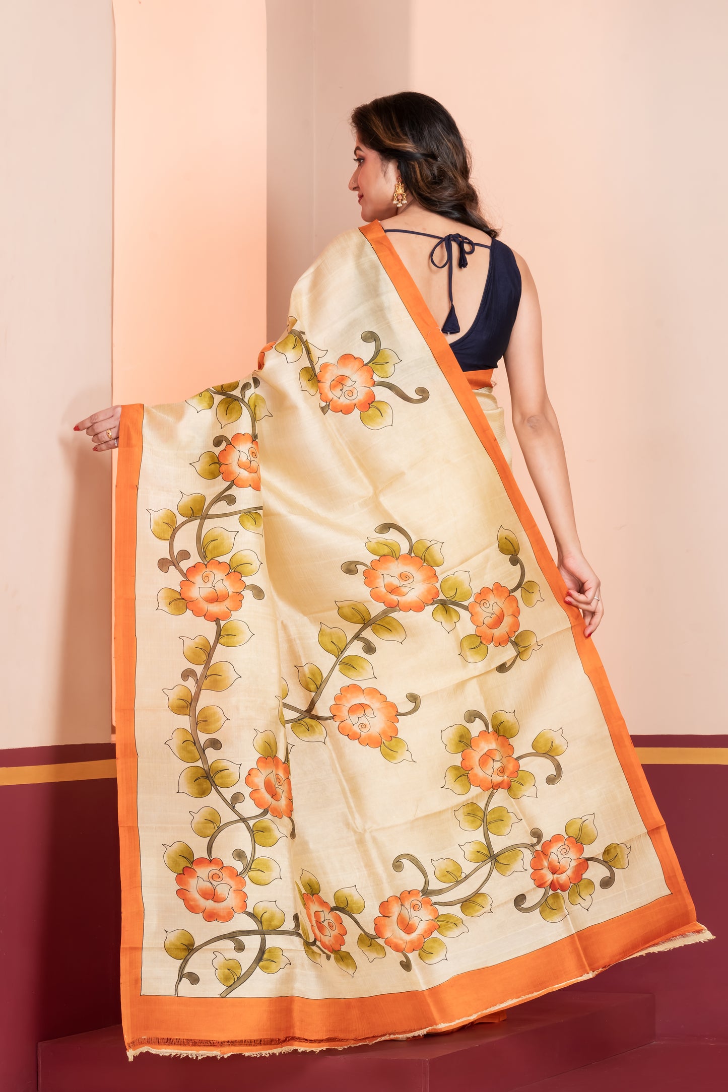 cream pure murshidabad silk saree