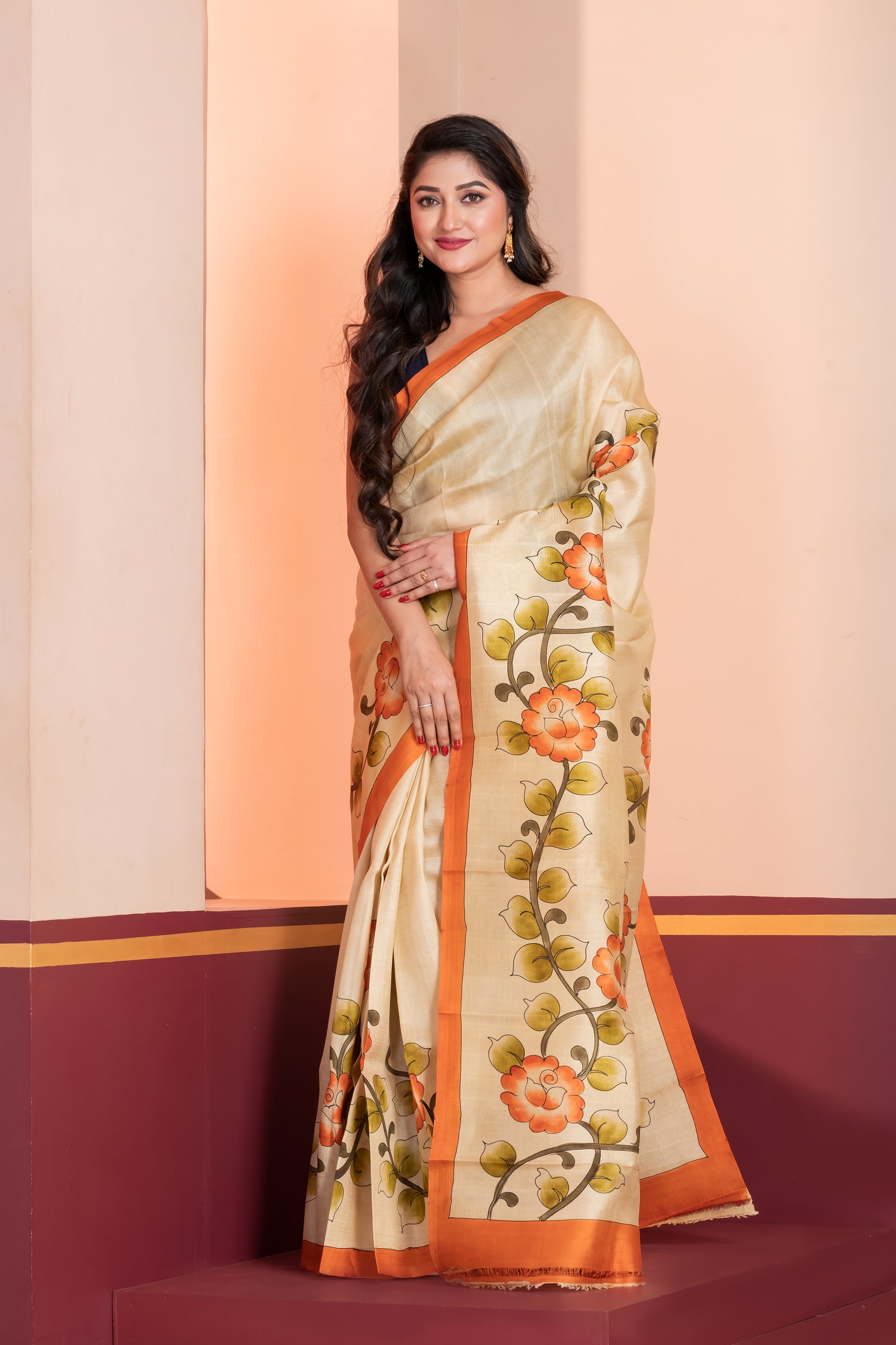 cream pure murshidabad silk saree