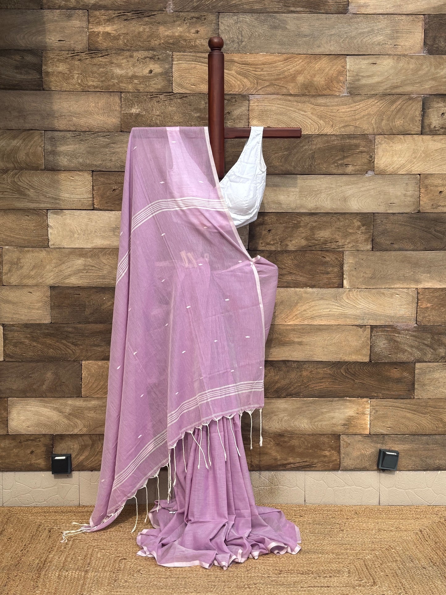 Mauve Pure Cotton handwoven Soft jamdani Saree