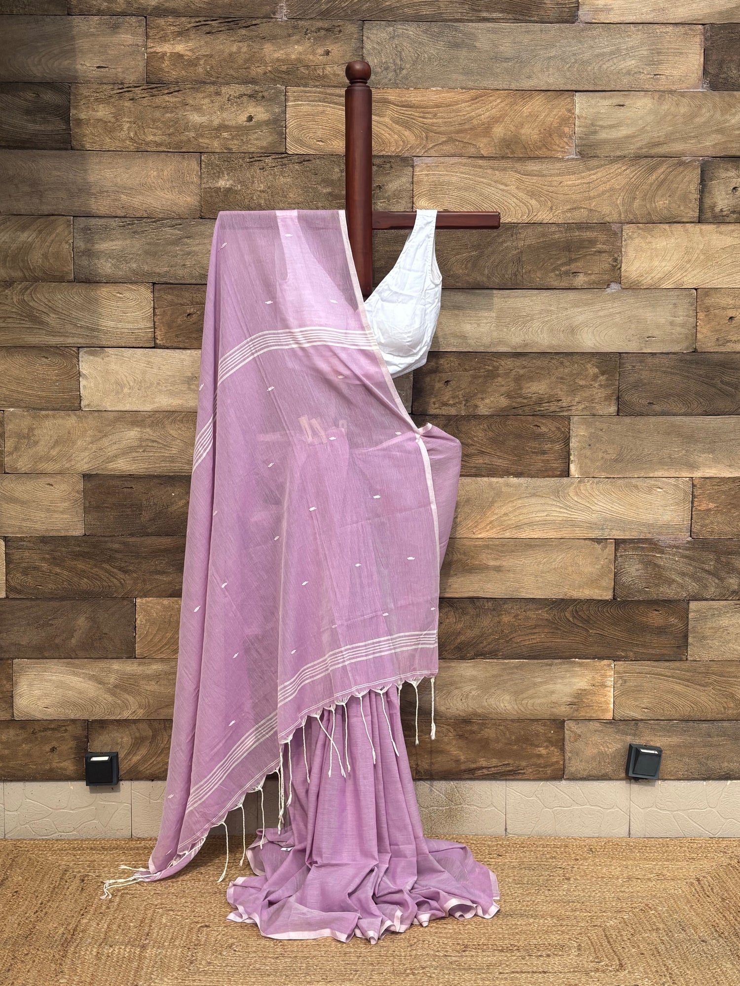 Mauve Pure Cotton handwoven Soft jamdani Saree