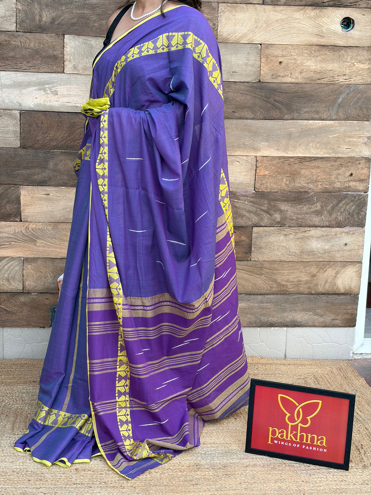 Purple with Yellow Border Pure Cotton Handwoven Saree