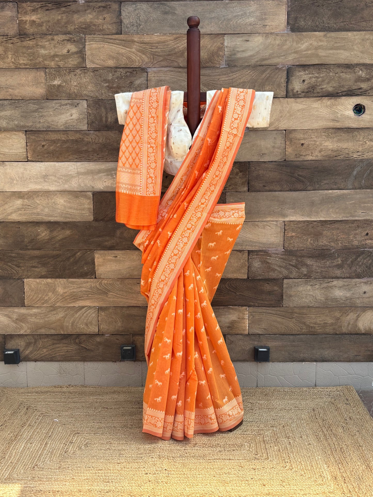 Orange Mercerised Cotton saree