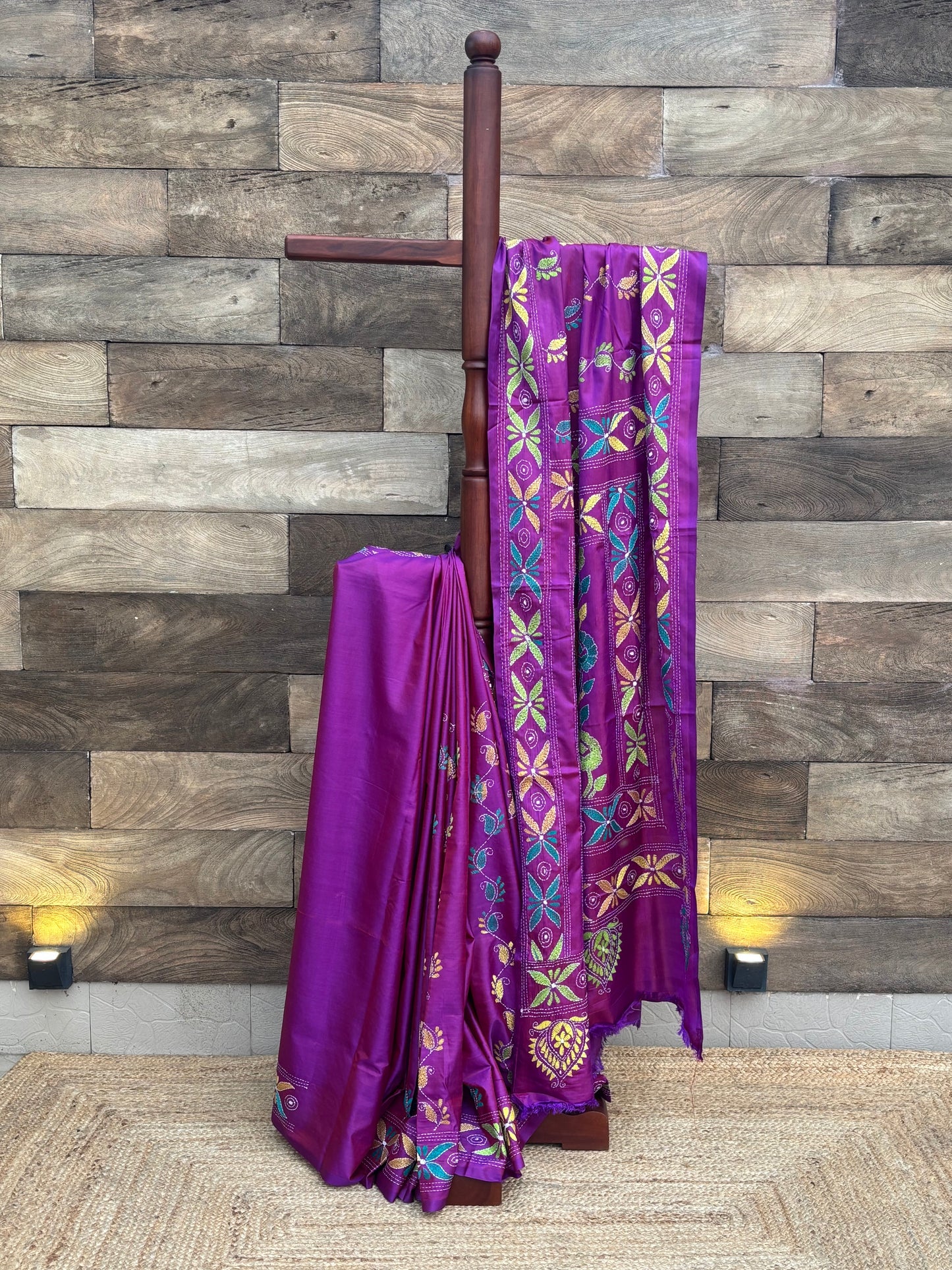 Pakhna hand kantha stitch saree on blended Bangalore silk