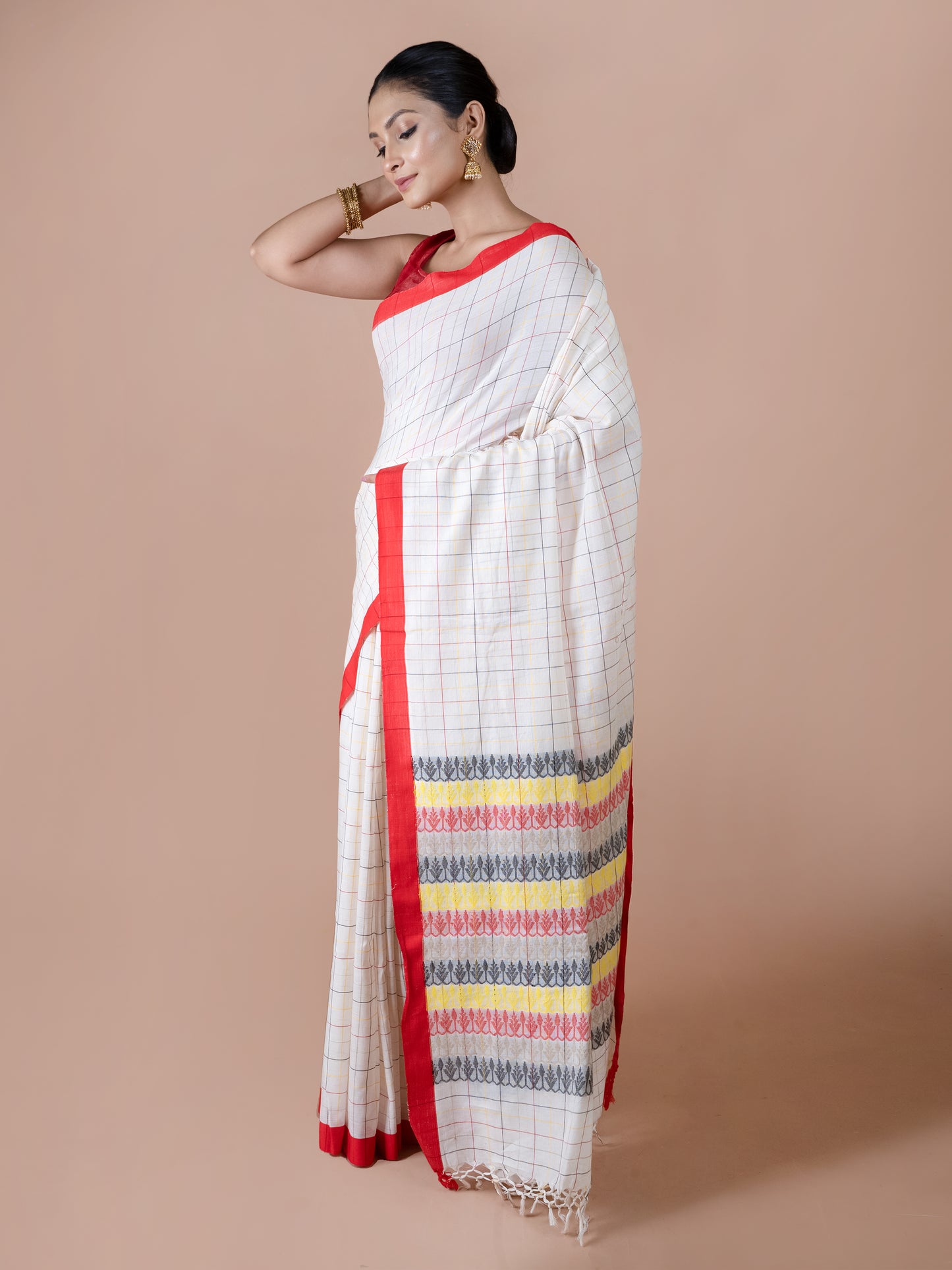 Check Dhonekhali mercerised pure cotton saree stylish handloom