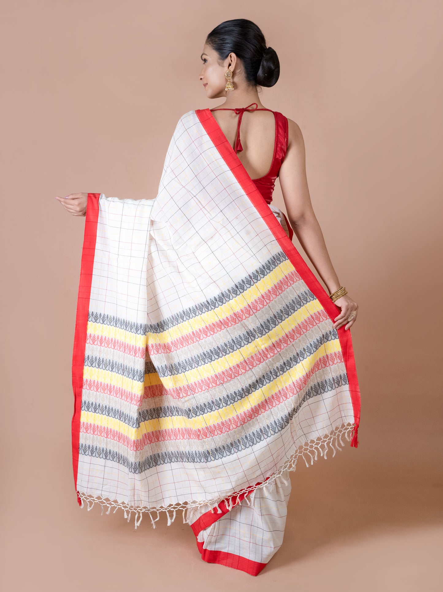 Check Dhonekhali mercerised pure cotton saree stylish handloom