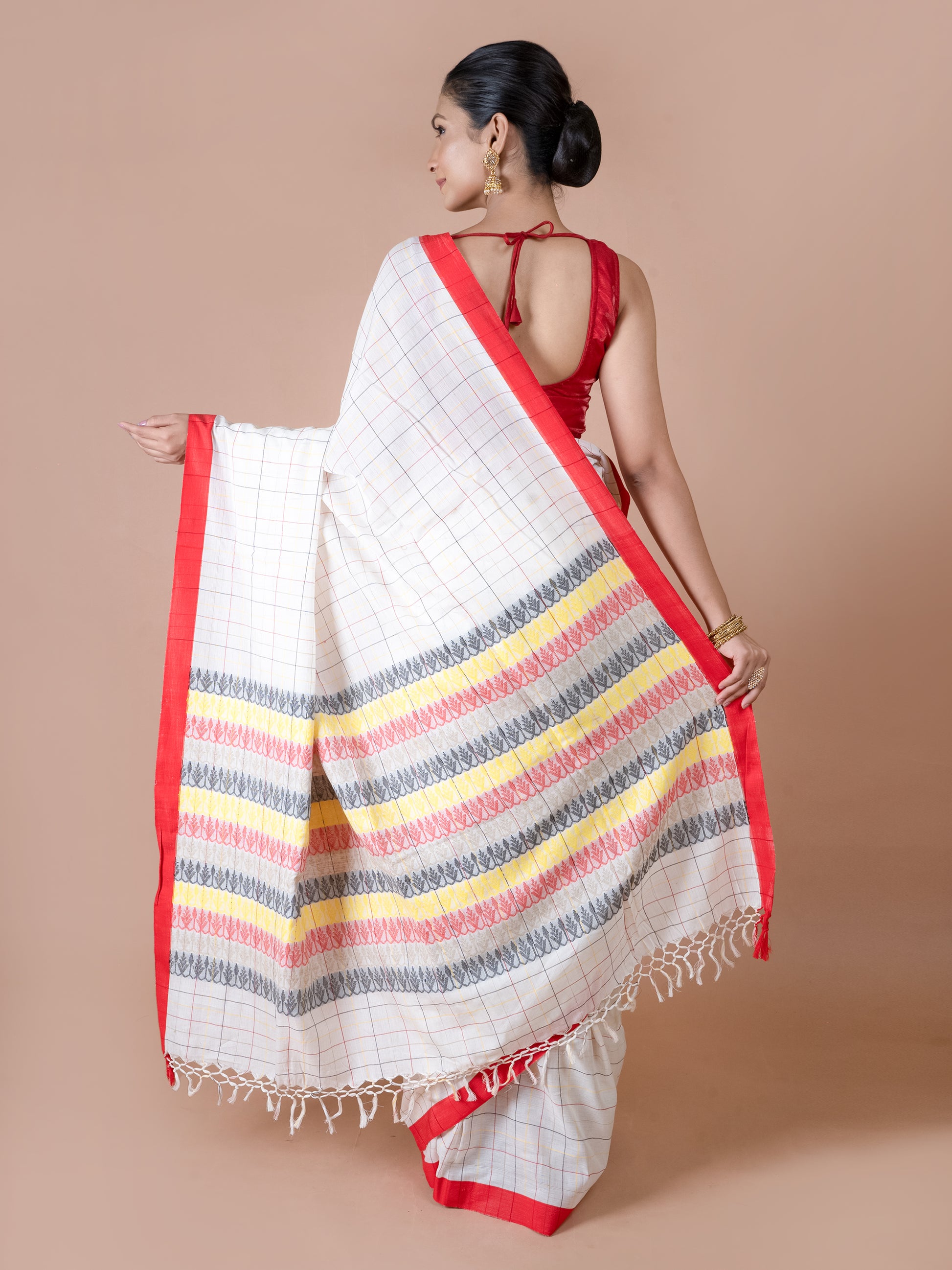 Check Dhonekhali mercerised pure cotton saree stylish handloom